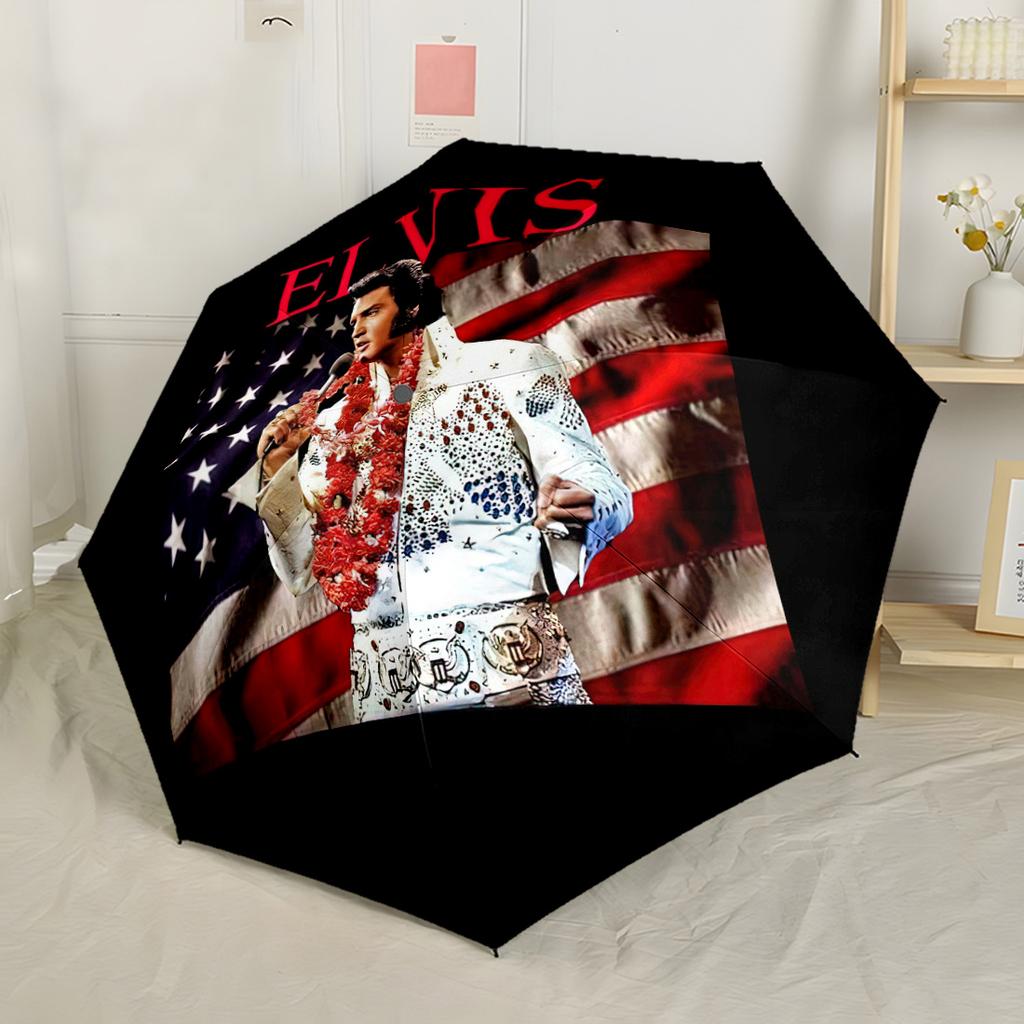 Legenda Rock And Roll Elvis Automatyczny Parasol Składany Parasol z 8 Żebrami Wytrzymały Plastik i Żelazo Parasol na Każdą Porę Roku do Podróży Stylowy Dodatek
