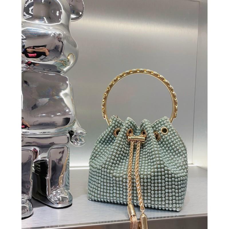 Sparkling Rhinestone Bucket Bag Women PU Leather Small Square Handbag Vintage Style Fashion Accessory