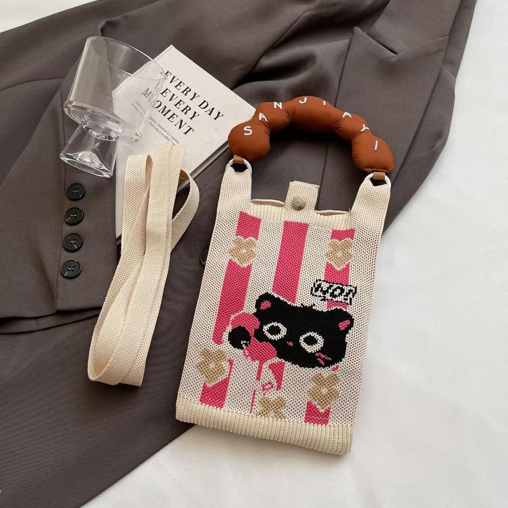 Sommer Damen Niedliche Mini-Tasche Vielseitige Mode Handytasche Cartoon Gestrickte Handtasche Umhängetasche Umhängetasche
