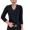 Elegant Spring 2026 V-neck Beaded Long-sleeve Slimming Top for Women