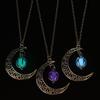 Fashion Xmas Gifts Luminous Necklace Silver Plated Glow In The Dark Moon&Pumpkin Pendant