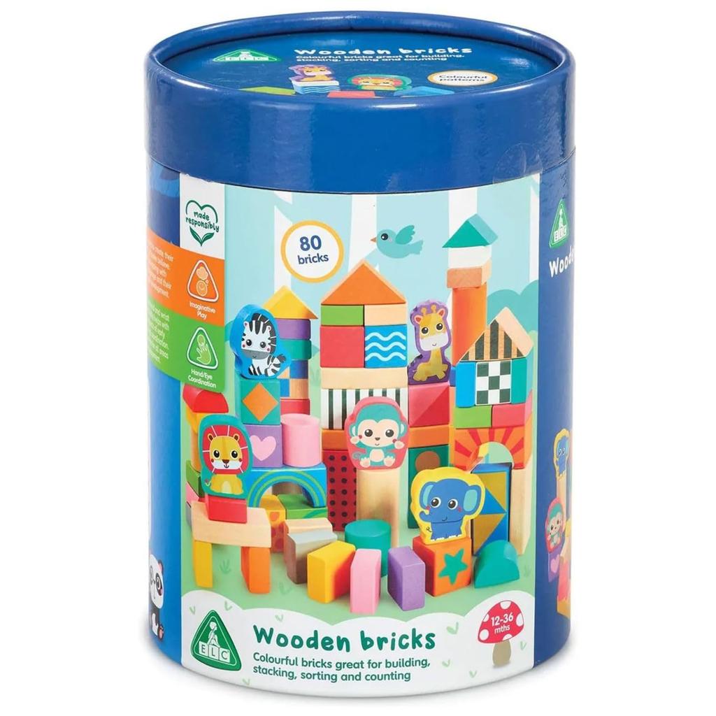 Early Learning Center Colorful Wooden Building 80 Authentic Blocks, Animals, Pieces, 200939,