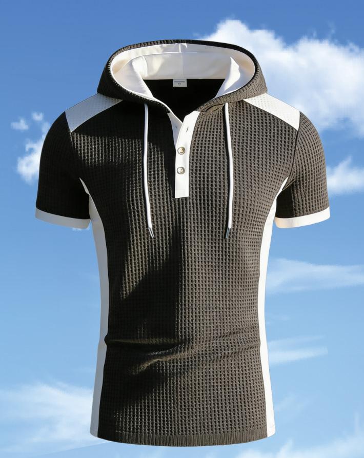 Mens Comfortable Fitted Short Sleeve Hooded Knitted T Shirt S