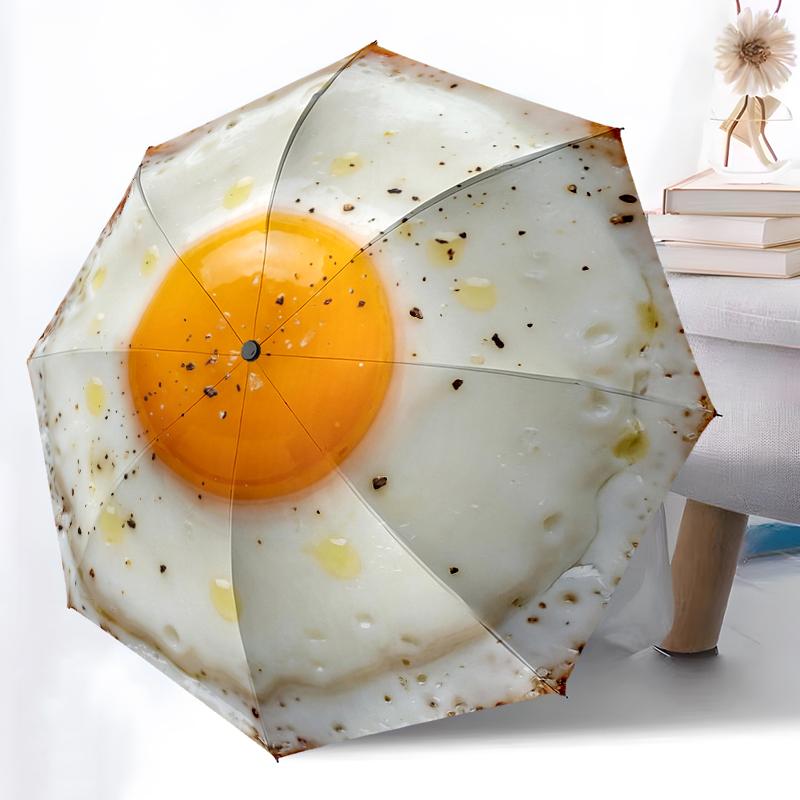 1pc Sturdy 8-Bone Auto Umbrella, Fried Egg Umbrella, Digital Printed, Foldable Umbrella for On-the-Go Outdoor Use