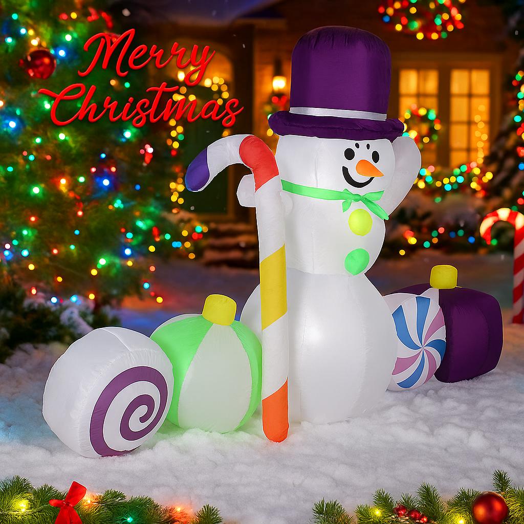 5.91FT Yard Lawn Party Decoration Inflatable Snowman Candy Toy LED Light Xmas Supplies Home Ornaments Christmas Holiday Gifts