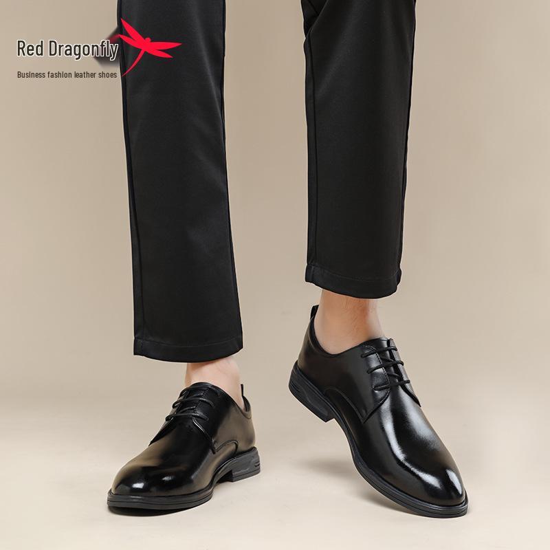 Red Dragonfly Men's Genuine Leather Derby Shoes - Formal British Style for Business and Civil Servants.