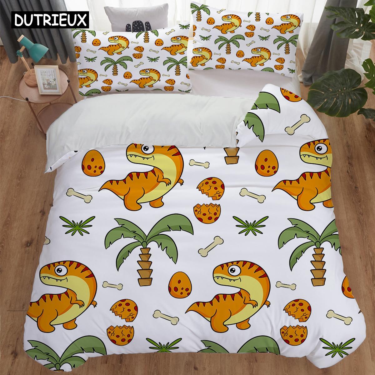 

Постельное белье для подростков King Size - Милый мультяшный принт с динозаврами, полиэстеровые комплекты постельного белья, детское постельное белье, комплект для мальчиков EU single(135x200cm)