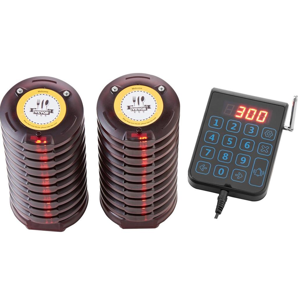Sistema di Chiamata per Ristorante, Segnale di Attesa in Coda Wireless a Lunga Portata 500m, Chiamate per Clienti con Vibrazione e Lampeggio, 20 Buzzer
