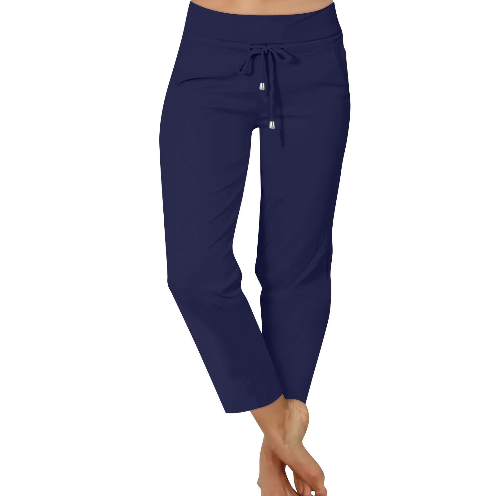 Женские однотонные повседневные брюки с эластичной резинкой на талии и высокой талией — фото 7