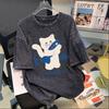 2026 Summer American Retro Men’s Washed Short Sleeve T-shirt - Trendy Loose Fit with Vintage Print
