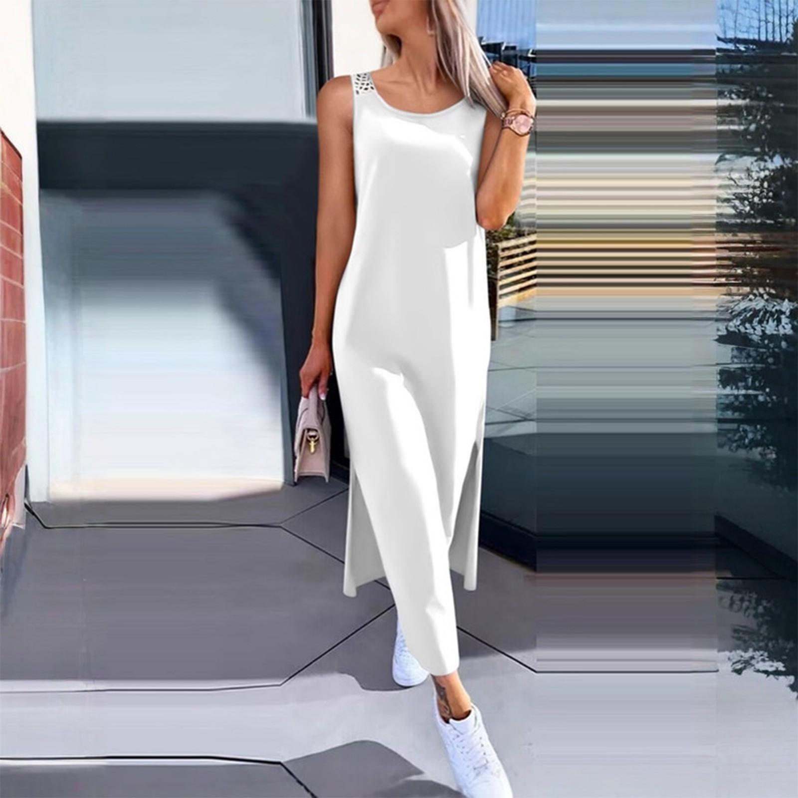 

Женское летнее свободное повседневное модное однотонное платье без рукавов с кружевной отделкой на спине XXXXL белый