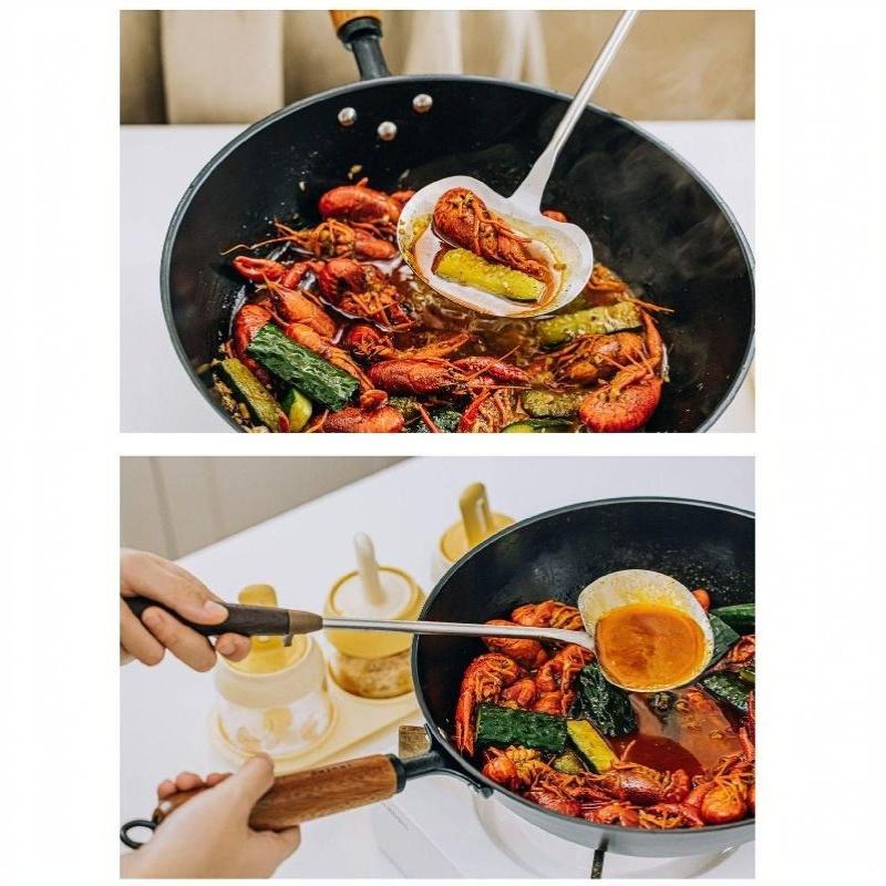 Stal nierdzewna Łopatka do woka Odporna na ciepło Długa drewniana rączka Klasa spożywcza Do domowej kuchni Gotowanie Smażenie