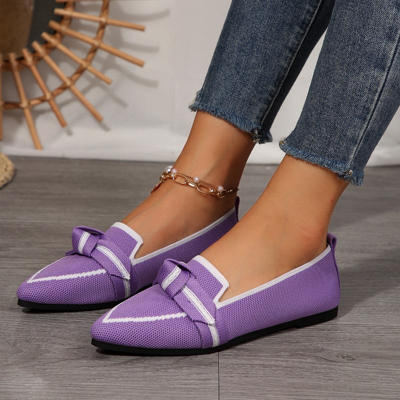 Women's Shoes Are Thin, Pointed, Flat-bottomed Single Shoes, Women's Flying Weaving, One Pedal, Bow, Casual and Breathable