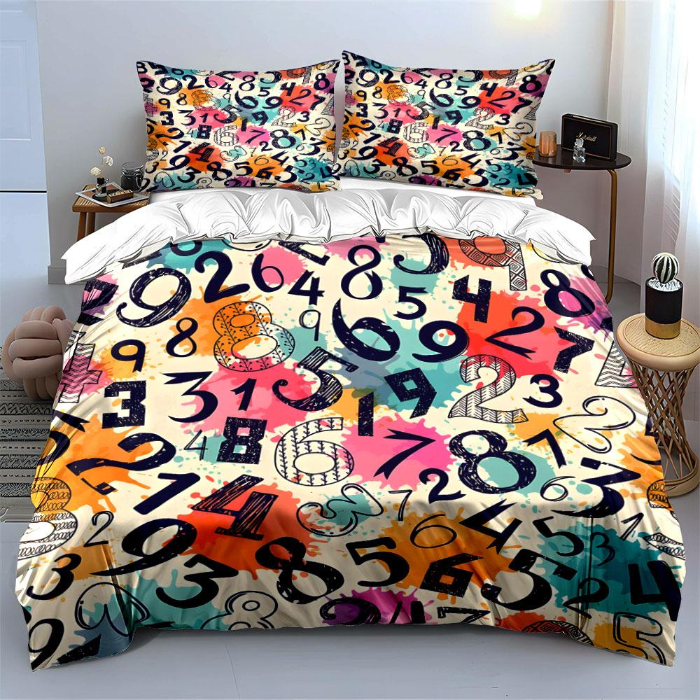 "Colorful Numbers Pattern Set for Decor" Exquisite Three-piece Bedding Set Gift for Kids and Adults