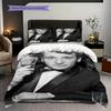 Black and white retro Johnny Hallyday bedding, duvet cover, pillowcase, home decoration, birthday gift (1 * duvet cover+2 * pillowcase, coreless)
