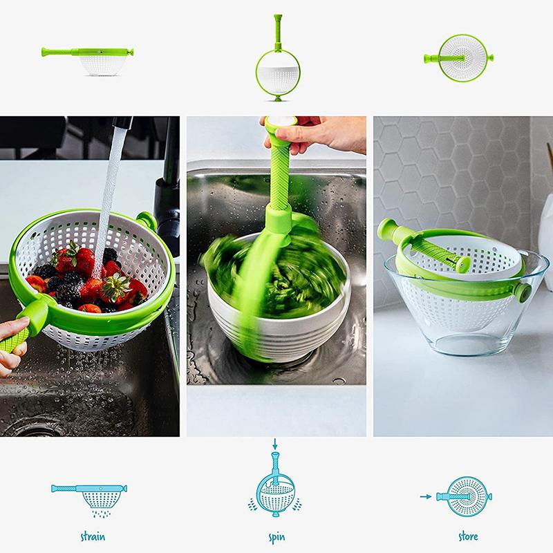 Salad Spinner Scratch Resistant Nylon Swivel Colander With Collapsible Handle