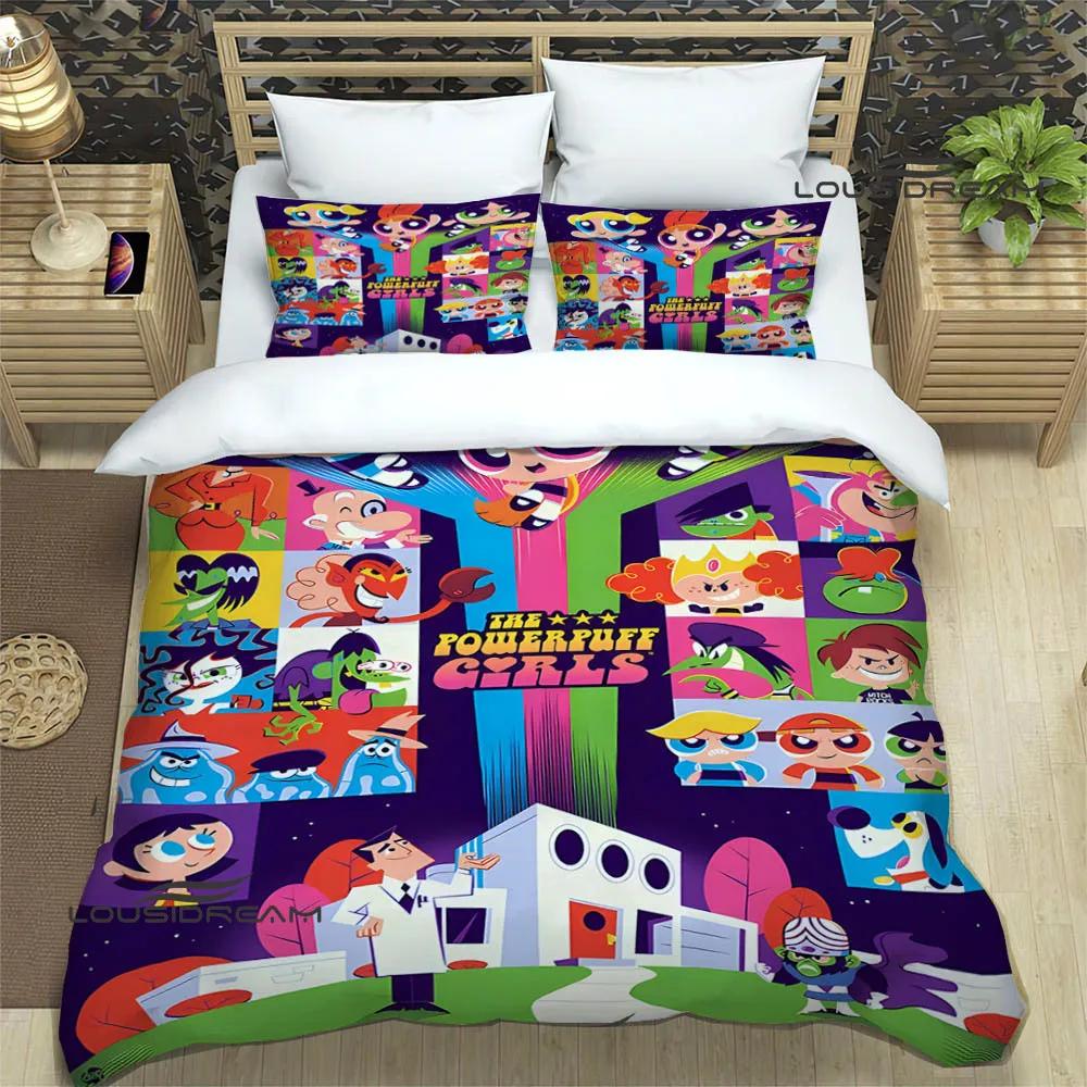 3D P-Powerpuff-Girls Cartoon Bedding Sets Exquisite Bed Supplies Set Duvet Cover Comforter Set Bedding Set Luxury Birthday Gift
