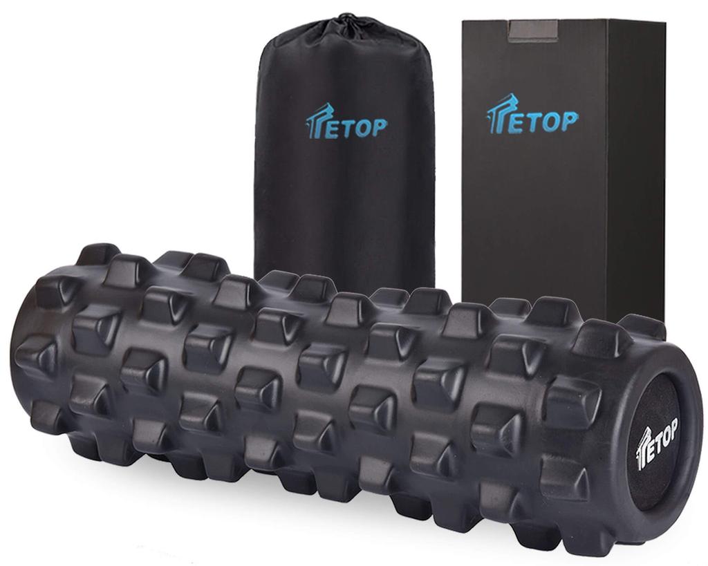TETOP Foam Roller 40cm Black, Slim Solid Core Stretch Roller 600g for Self Massage, Yoga, Exercise and Training