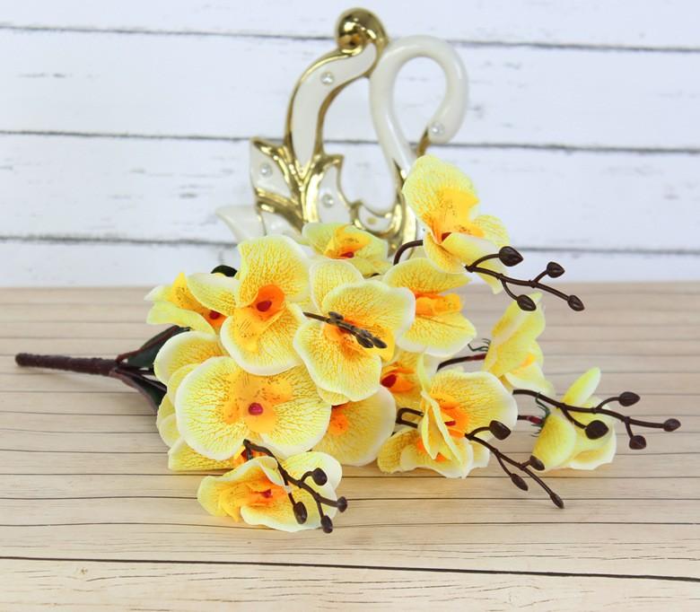 

Artificial Orchid Flower Stem Bouquet 5 Heads Realistic Faux Orchid Arrangement Plastic Flowers for Home Office Wedding Decoration One Size жовтий