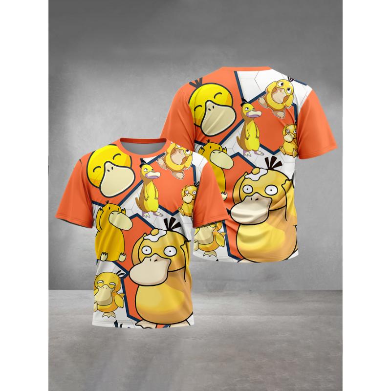 Cartoon P-psyducks Pokemons Print Kinder Damen Kurzarm T-Shirt Rundhals Sommer Casual T-Shirt Herren T-Shirt Tops