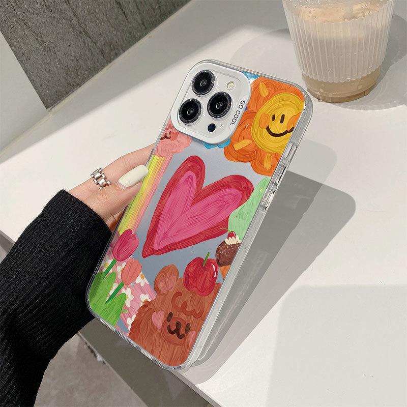 Graffiti Heart Case for iPhone 16 Pro Max and iPhone 15 Pro, New Color Silver 14/13, High-End Feel