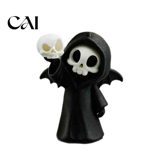 Resin Skeleton Model 3D Printed Grim Reaper Skull Ornament, with Bat Wings Decor, Creative Gifts for Boys Cute Gothic Desk Figurine, Halloween