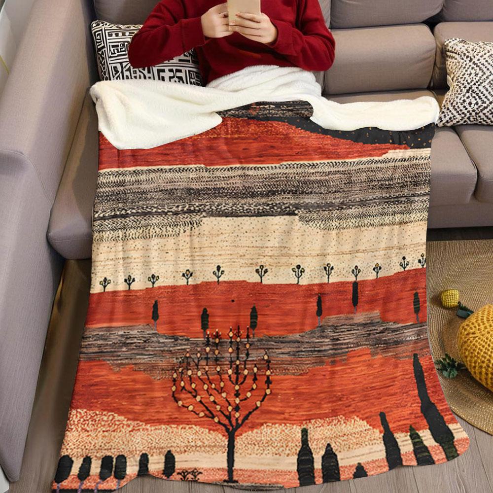 Retro Folk Mountain Forest Printed Blanket Suitable for Sofas Beds Offices Travel Camping Chairs Warm Plush Blanket