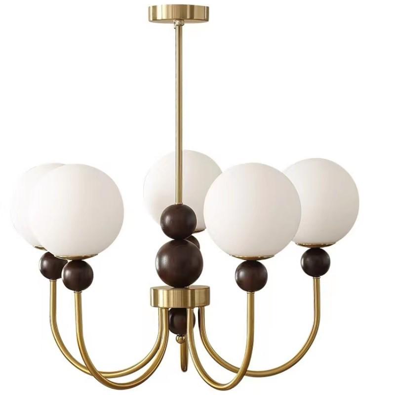 Mid-Century Magic Bean Solid Wood Chandelier: French Retro Light for Living Room or Bedroom.