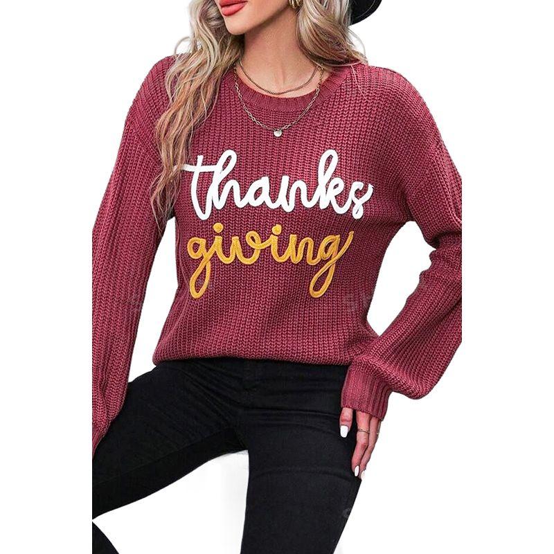 

2025 Winter New Letter Pattern Pullover Knit Women European and American Leisure Loose All-Match Round neck sweater Women Red XL code fits (70.00 kg-75.00 kg
