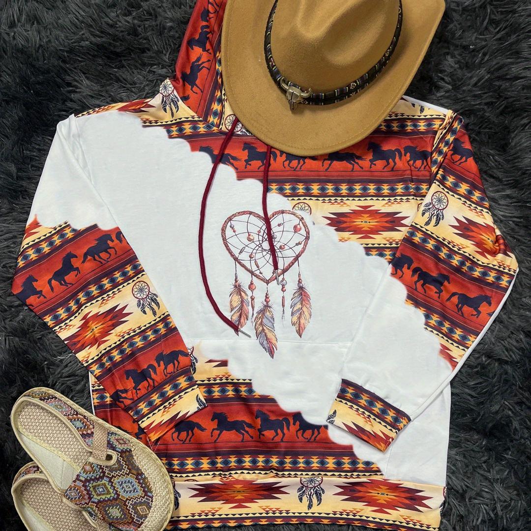 

Стильная толстовка с капюшоном с принтом ацтекского племени — винтажная, прочная и эластичная, идеально подходит для любого сезона с карманом-кенгуру 6XL