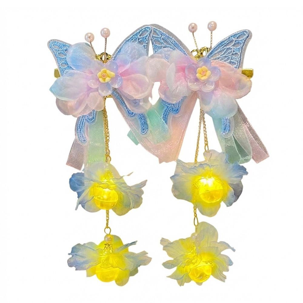 2pcs/set Luminous Flower Faux Flower Hairpin Silk Butterfly Hairclips  Children s Use синий