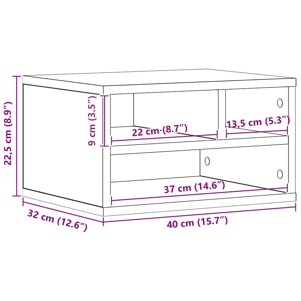 Printer Stand Black Oak Effect 40 x 32 x 22.5 cm