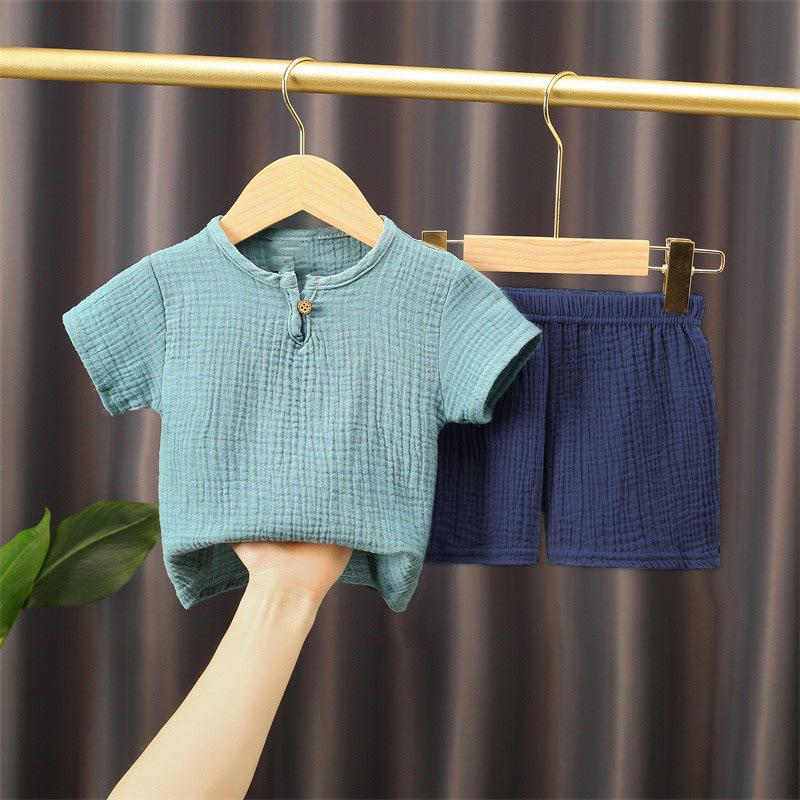 Children's Summer Cotton-Linen Shorts & Top Set - Baby Double-Layer Gauze, Loose Two-Piece Chinese Style