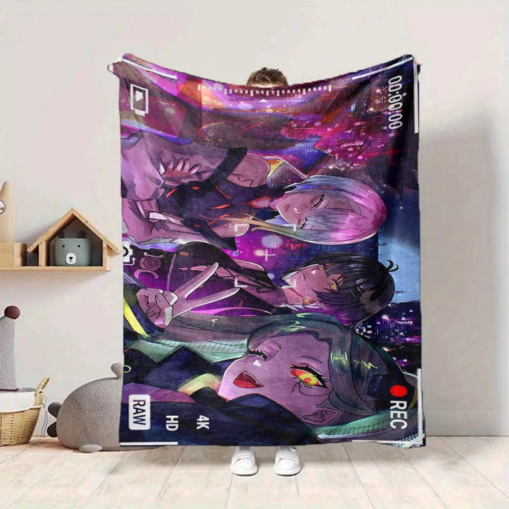 1Pc Cyberpunk Dreamscape Flannel Blanket, Soft And Comfortable, Casual Warm, Camping Travel, Christmas, Halloween Xmas Gift S1603