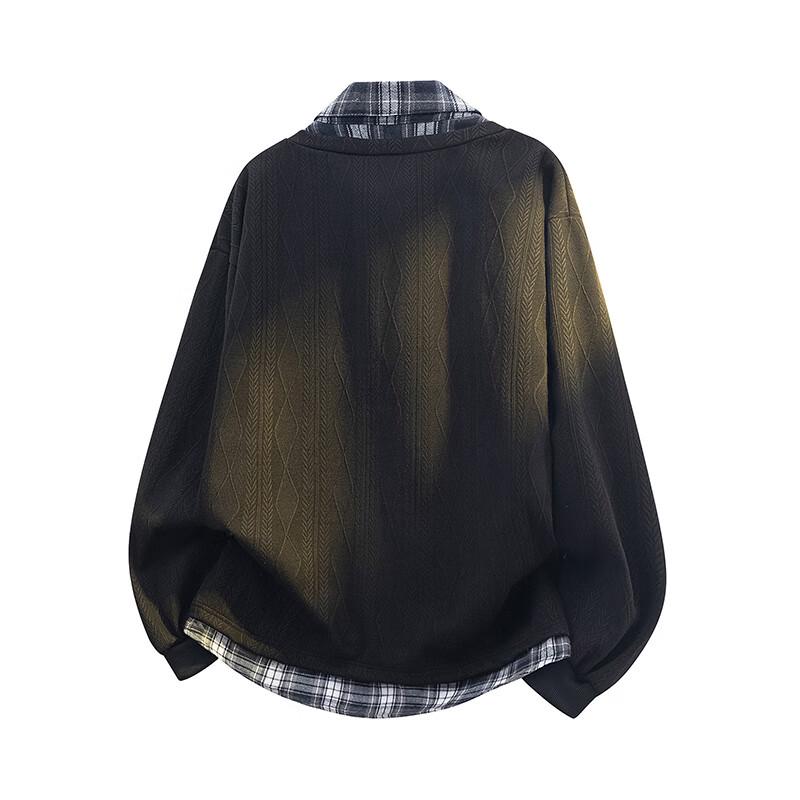 Wassup Sohot Men's Faux Two-Piece Polo Collar Long Sleeve Sweatshirt