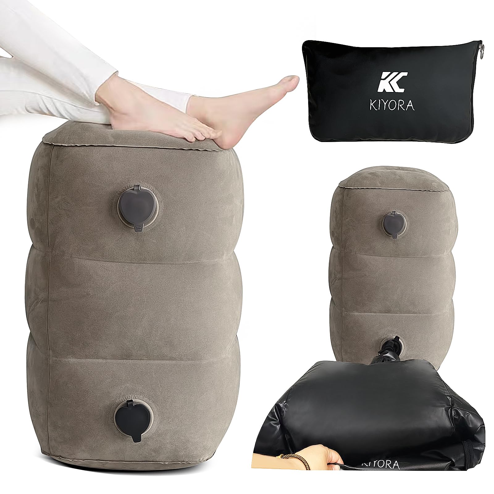 

KIYORA Надувная подставка для ног в самолет для удобной подушки для ног в автомобиле с тремя уровнями высоты предотвращает отеки ног, снимает усталость, эконом-класс, Синкансэн, ночь, дом серый
