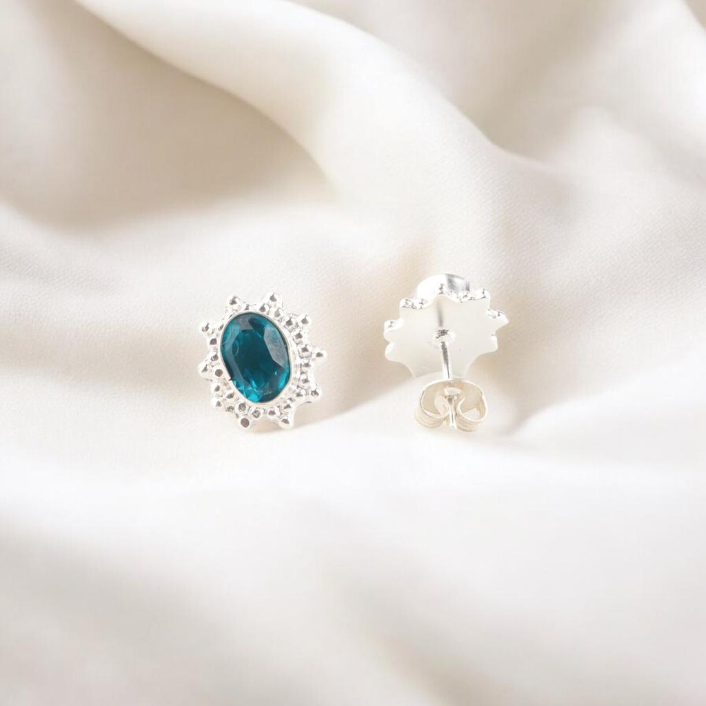 Apatite Gemstone 925 Sterling Silver Jewelry Handmade Push Back Earrings 0.54" EE-151-2