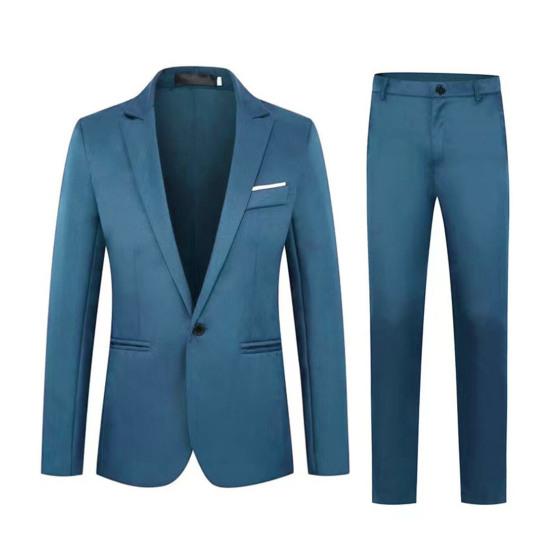 2Pcs/Set Men Spring Autumn Solid Color Business Suit Lapel Long