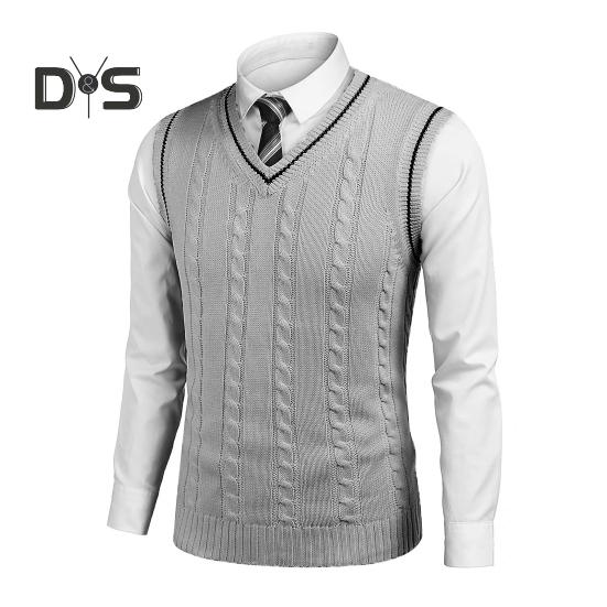 Pánská vesta svetr s výstřihem do V bez rukávů Slim Fit Colorblock Pletený svetr Slim Fit Střední délka Zahuštěný svetr preppy a business stylu