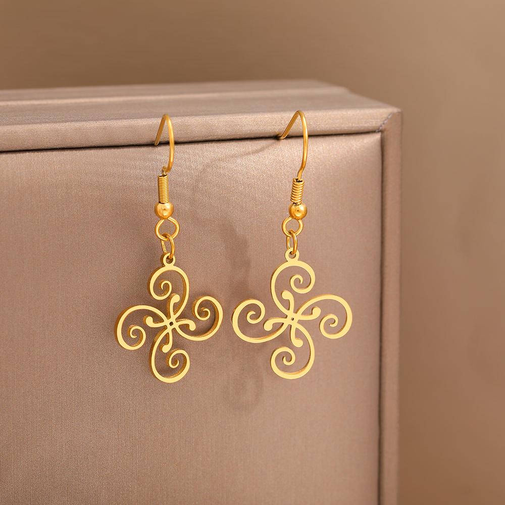 

Серьги из нержавеющей стали, винтажные антикварные подвески с цветком, глянцевая текстура, корейские модные модные висячие серьги для женщин, ювелирные изделия