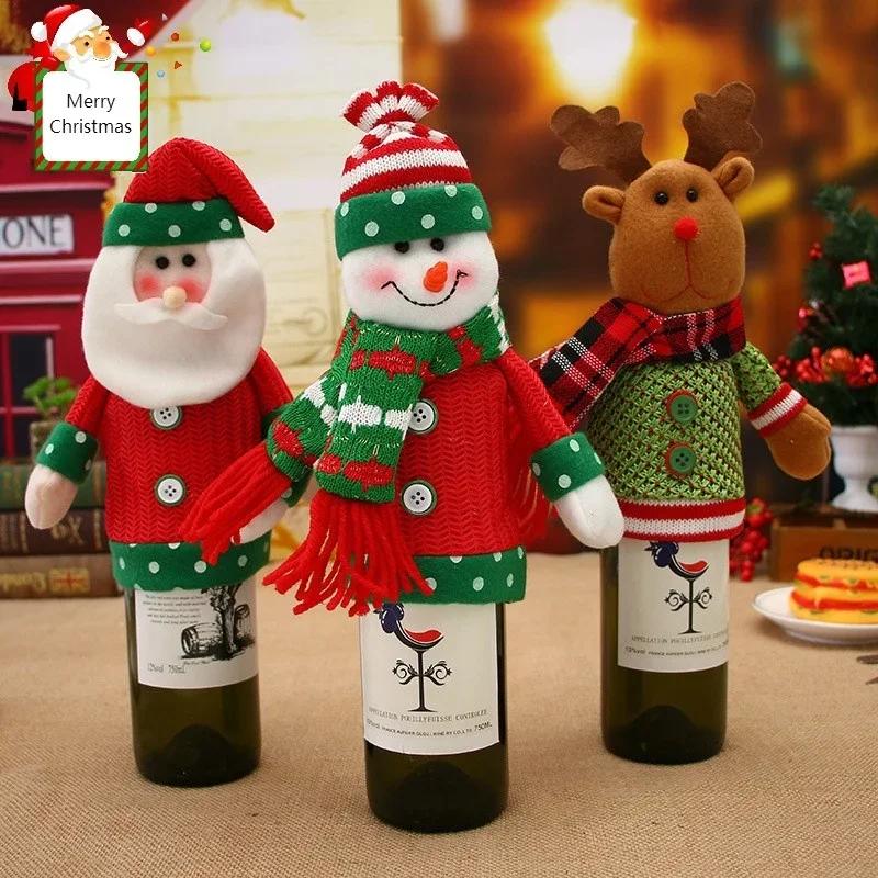 Christmas Home Party Decoration Holiday Supplies Christmas Red Wine Bottle Cover Santa Snowman Champagne Bottle Cover Accessorie