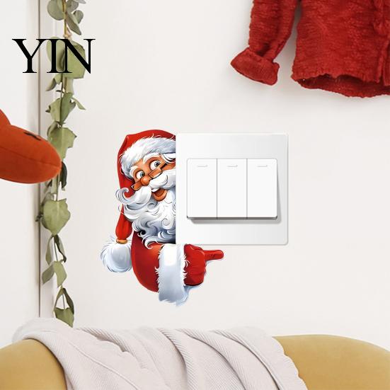 Festive Party Supplies Christmas Santa Claus Switch Sticker, Glow-in-the-Dark Light Decal, Wall Decals Outlet Socket Decoration Sticker for