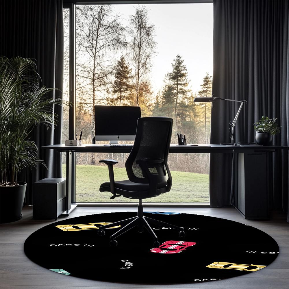 Cute Cars Printed Round Rug Carpet Chair Rug Area Rug Entryway Doormats,for Office Chair Living Room Bedroom Kitchen Room.