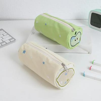 INS Fresh Green Apple Embroidery Pencil Case Cute Kids Portable Stationery Pen Pouch Kawaii Back School Supplies Girl Makeup Bag