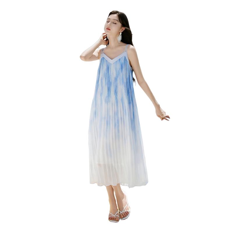 Xiangying Women s V-Neck Chiffon Gradient Midi Dress M