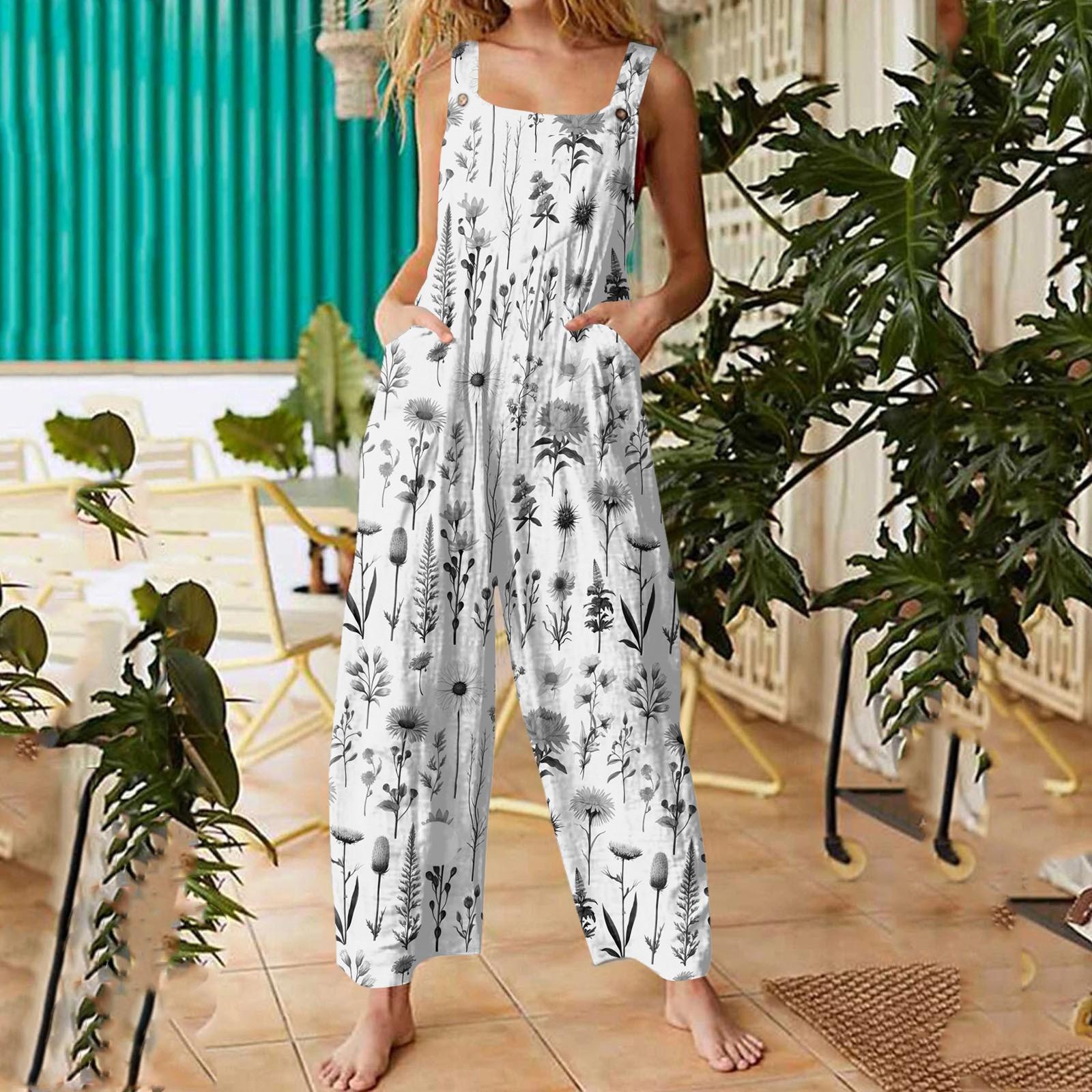 

Women DIY Hand Painted Rompers Jumpsuit Loose Fit Romper Pant with Pockets Overalls for Women Can Play With And Wear M