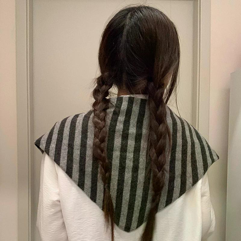 Striped Triangle Scarf Women's Autumn And Winter Knitted Small Scarf Fashionable Warm Versatile Neck Protection Scarf Shawl