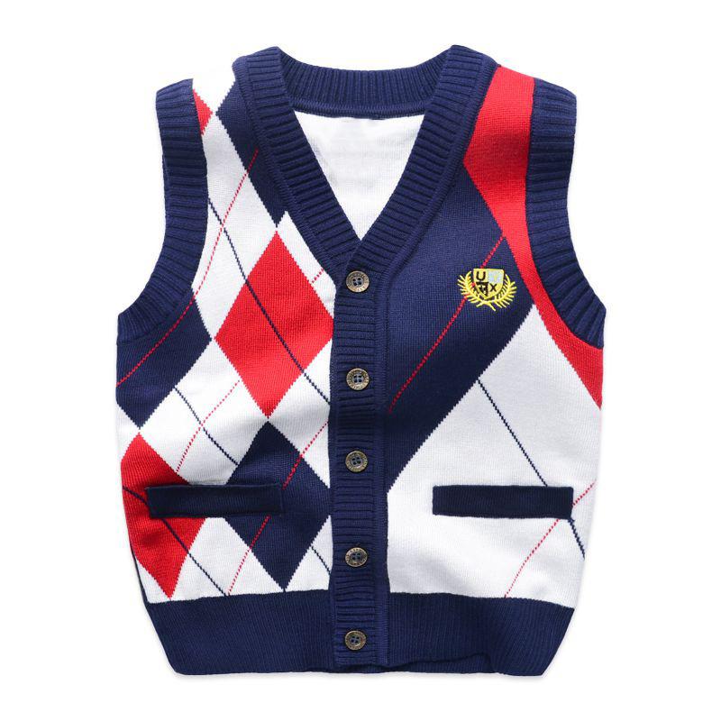 Boys Sweater Vest College Style Baby Boy Sleeveless Cardigan Fashion V-neck Vest Bottoming Knitted Sweater for Child