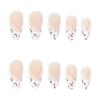 Simple White French Nail Tips with Leaves and Flowers Design, 24-Piece Wearable Set, European and American Style
