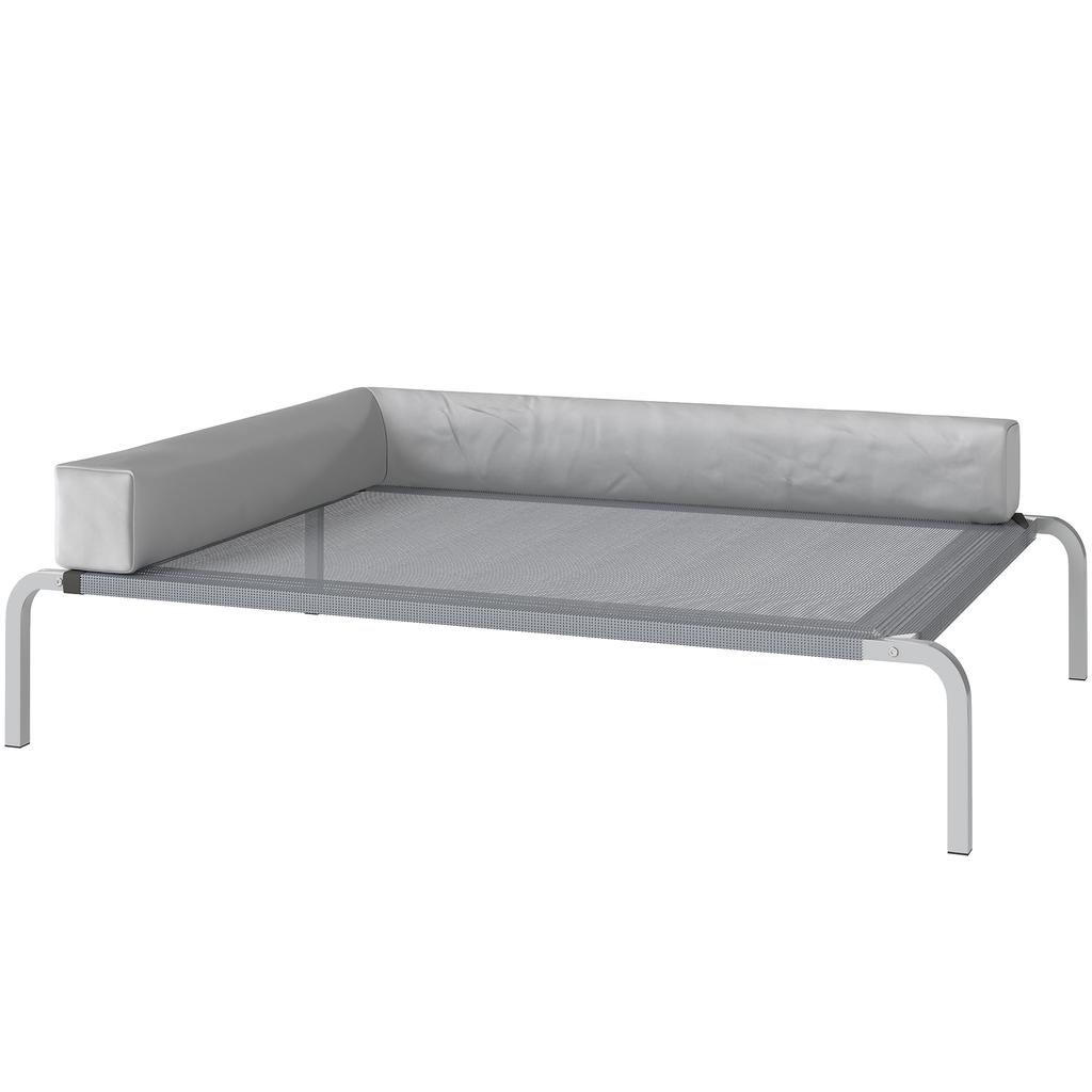 Hundebett für draußen, Erhöhtes Hundebett für mittelgroße Hunde, mit L-förmigem Kissen 110x75x30cm, Hellgrau